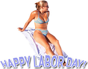 Happy Labor Day with woman at the beach
